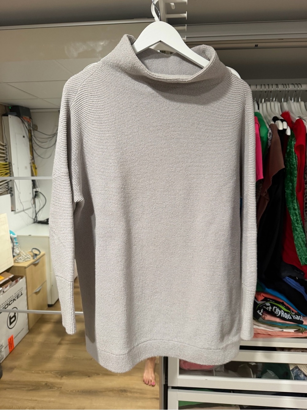 Free People Women's pale gray Turtleneck Ribbed Sweater